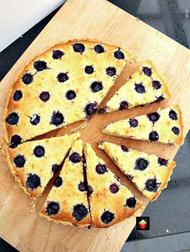 Blueberry Frangipane. A delicious almond cake bursting with juicy blueberries. This is a really nice coffee time cake to make.