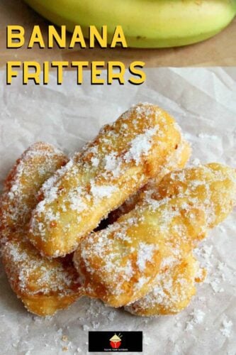 Banana Fritters. These are a lovely crispy treat, serve warm as they are or with some syrup drizzled over or a blob of ice cream! A great way to use up spare or leftover bananas too! Really quick and easy to make dessert.