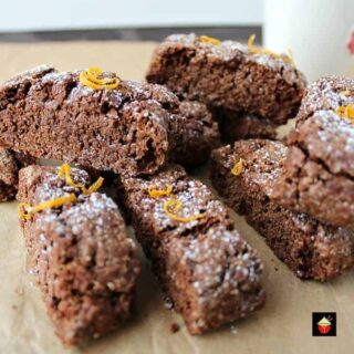 Double Chocolate and Orange Biscotti are lovely little Italian cookies perfect for having with a cup of coffee. Easy to make, and make perfect gifts too!