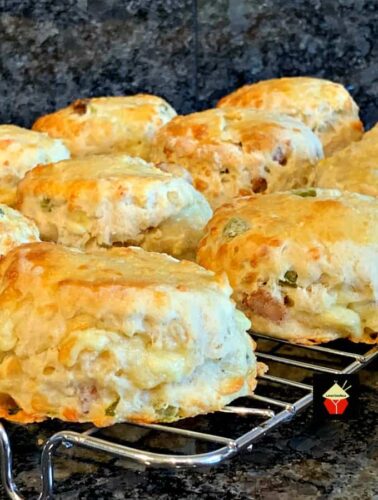 Cheesy Sausage and Jalapeno Scones or Biscuits are so light and fluffy! Perfect for breakfast, brunch, dinner, picnics and parties. Freezer friendly too!