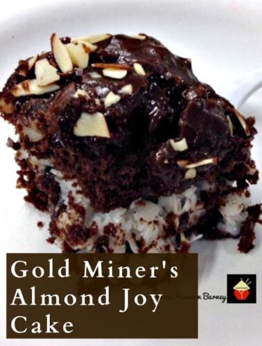 Gold Miner's Almond Joy Cake. A super moist, delicious, and rich cake. Loaded with chocolate, marshmallows, coconut, almonds. An amazing cake and perfect for parties!