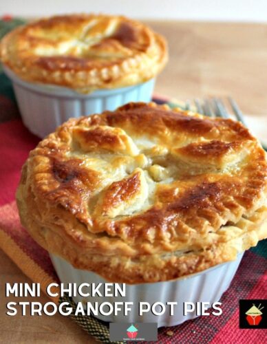 Mini Chicken Stroganoff Pot Pies with a to die for flaky buttery pie crust. Serve piping hot from the oven! So good!