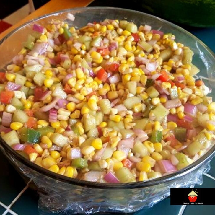 Corn and Cucumber Picnic Salad 7 Corn and Cucumber Picnic Salad. A very simple yet great-tasting salad with an easy salad dressing recipe too. Perfect for the holidays!