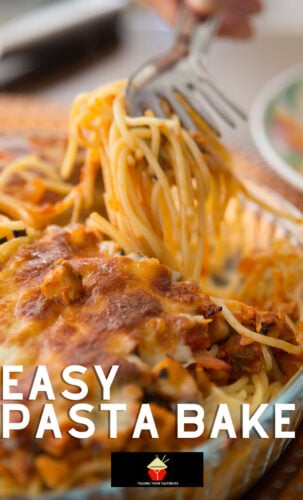 Easy Pasta Bake. A quick and easy dinner, loaded with cheese, ground beef, pasta and baked in a delicious tomato sauce.