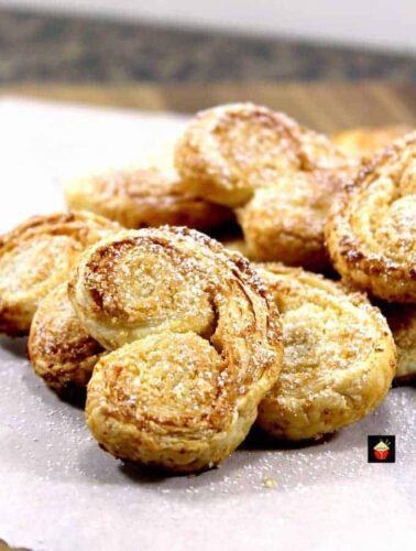 French Almond Palmier cookies or Elephant Ears are a delicious little cookie filled with almonds and perfect for the holidays! Quick and easy to make too!
