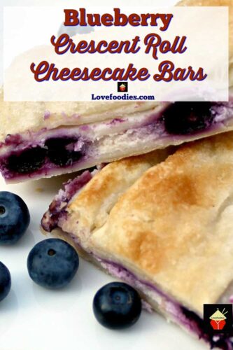 Blueberry Crescent Roll Cheesecake Bars. An incredibly easy recipe with cream cheese and blueberry filling sandwiched between layers of pastry. This tastes amazing!