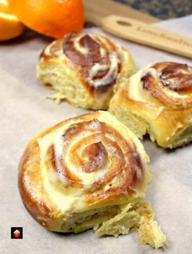 Orange and Cinnamon Swirly Bread, made from scratch, easy recipe. Soft, sticky, creamy, rolls, perfect for the holiday season, Thanksgiving and Christmas.