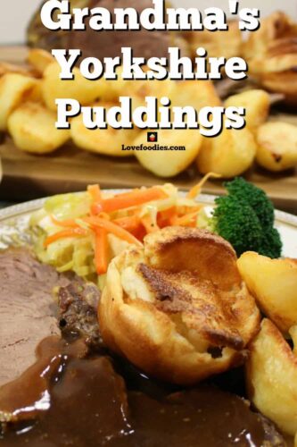 Yorkshire Pudding, a.k.a. popovers are so delicious! Serve as part of a main meal with lots of gravy, or as an appetizer and fill them with goodies. You can also serve these as a dessert, adding some nice fruits or pie filling and ice cream! You decide. They are so yummy! Make in one pan or mini muffins.