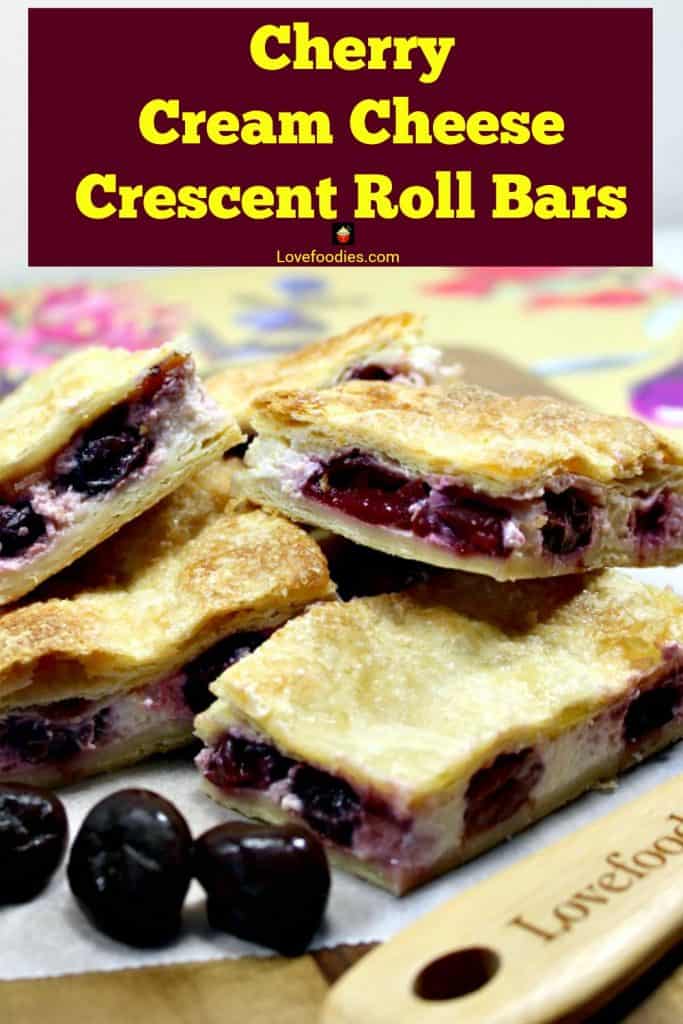 Cherry Cream Cheese Crescent Roll Bars 7 Cherry Crescent Roll Cheesecake Bars. A.K.A Sopapilla Cheesecake Bars. An incredibly quick, easy recipe with cream cheese and cherries sandwiched between layers of flaky buttery golden pastry. Popular cream cheese crescent roll fruit dessert