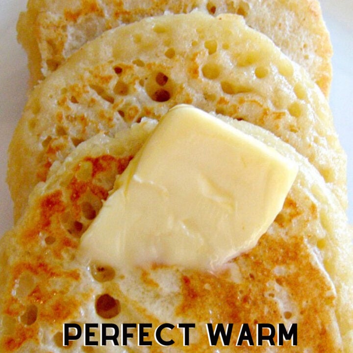 Traditional English Crumpets Perfect Warm Crumpets - Great for breakfast or anytime! Serve with your favorite jam, or eggs and bacon, delicious whichever way you like them!