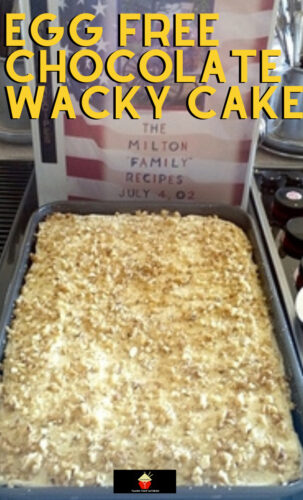 Egg Free Chocolate Wacky Cake. This is a very quick and easy EGG FREE chocolate cake, super moist and always very popular. Great for parties and recipe options for frosting too