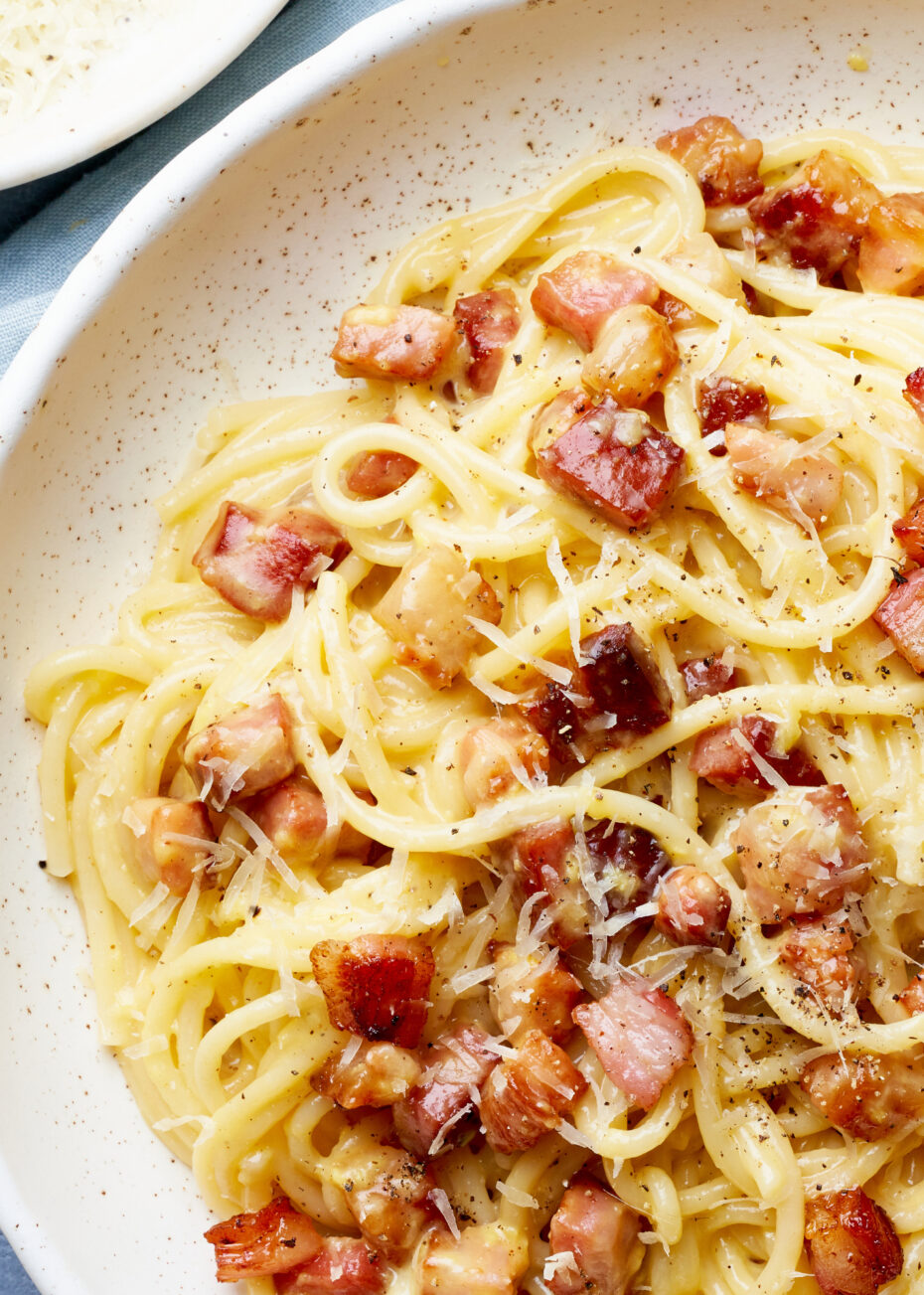 Pasta With Bacon Fettuccine Carbonara Recipe At Roosevelt Nelson Blog