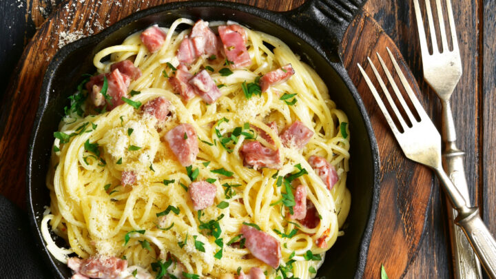 Classic Italian Spaghetti Carbonara. Our best ever traditional carbonara with cheese and bacon. A cheesy pasta dish, easy to make & a family favorite.