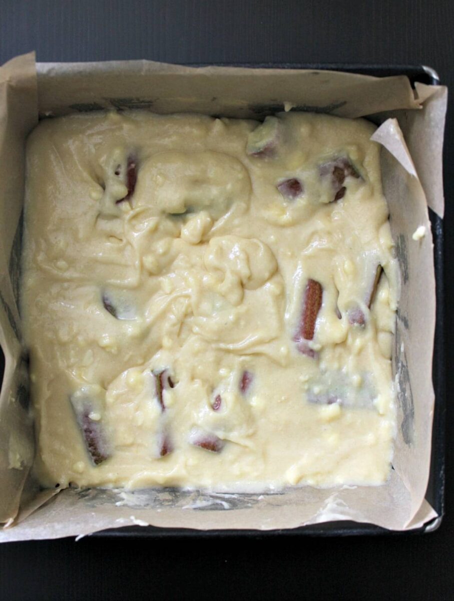 Transfer cake batter to pan Transfer cake batter to pan