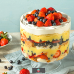 Easy Fruit Trifle. A very quick to make easy fruit trifle recipe, uses fresh, canned or frozen fruits. Prep in under 15 minutes. Perfect for dessert or a party!