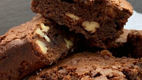 Triple Chocolate Pecan Brownies. These chewy soft brownies have a classic crisp outer, loaded with chocolate and pecan nuts. A sinfully rich chocolate dessert perfect for chocolate lovers