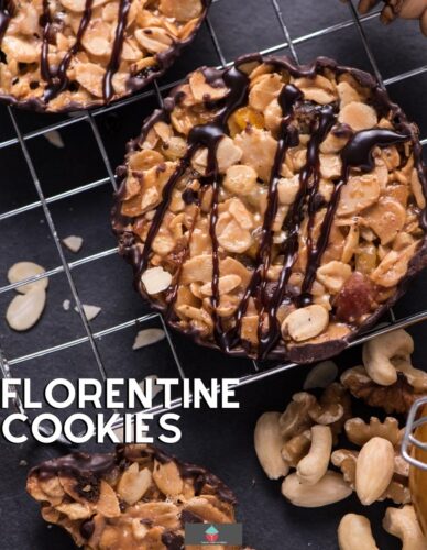 Florentine Cookies are a wonderful cookie type treat, with delicious nuts & fruit and coated on one side with white or dark or milk chocolate. Easy recipe!