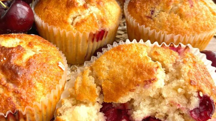 Fluffy Cherry Oatmeal Breakfast Muffins. Delicious, simple, soft and fluffy oatmeal muffins bursting with juicy cherries. Serve warm for breakfast or brunch