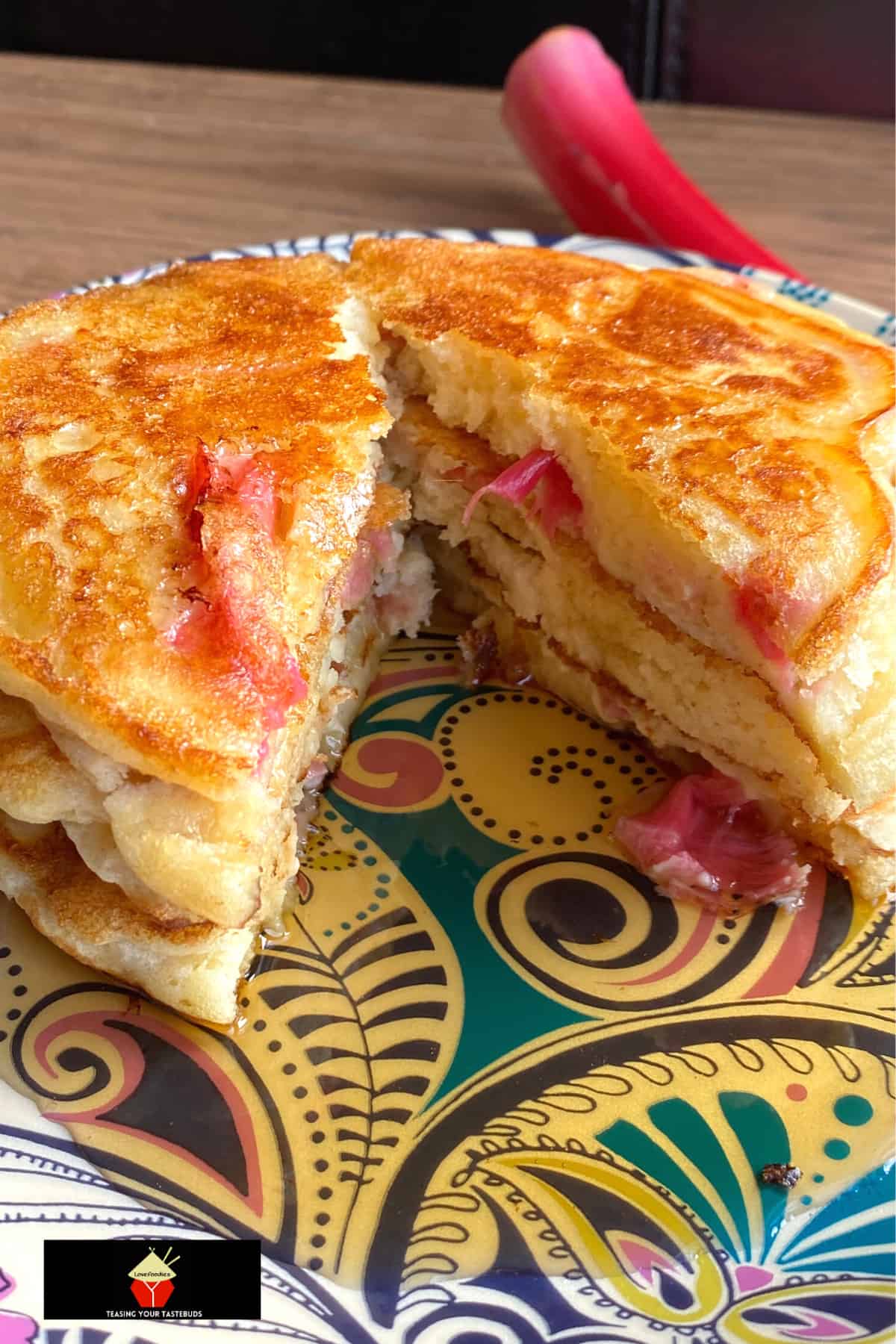 Fluffy Rhubarb Pancakes. Quick and easy breakfast pancakes, bursting with juicy rhubarb. Light and as fluffy as a feather, with no added fat. Serve warm with a drizzle of maple syrup or honey. Fluffy Rhubarb Pancakes. Quick and easy breakfast pancakes, bursting with juicy rhubarb. Light and as fluffy as a feather, with no added fat. Serve warm with a drizzle of maple syrup or honey.