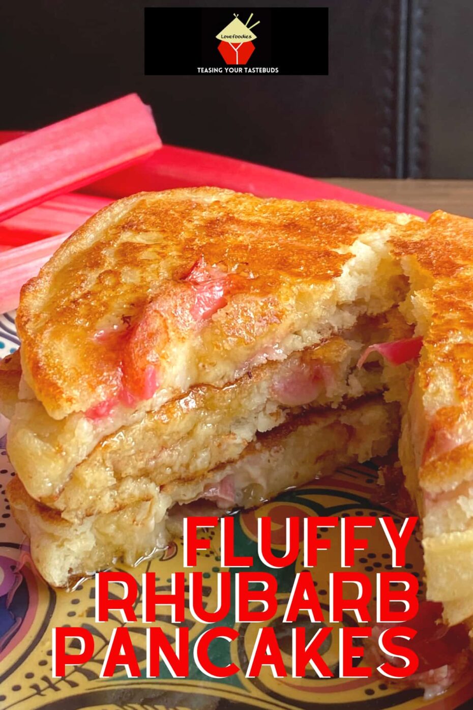 Fluffy Rhubarb Pancakes. Quick and easy breakfast pancakes, bursting with juicy rhubarb. Light and as fluffy as a feather, with no added fat. Serve warm with a drizzle of maple syrup or honey. Fluffy Rhubarb Pancakes. Quick and easy breakfast pancakes, bursting with juicy rhubarb. Light and as fluffy as a feather, with no added fat. Serve warm with a drizzle of maple syrup or honey.