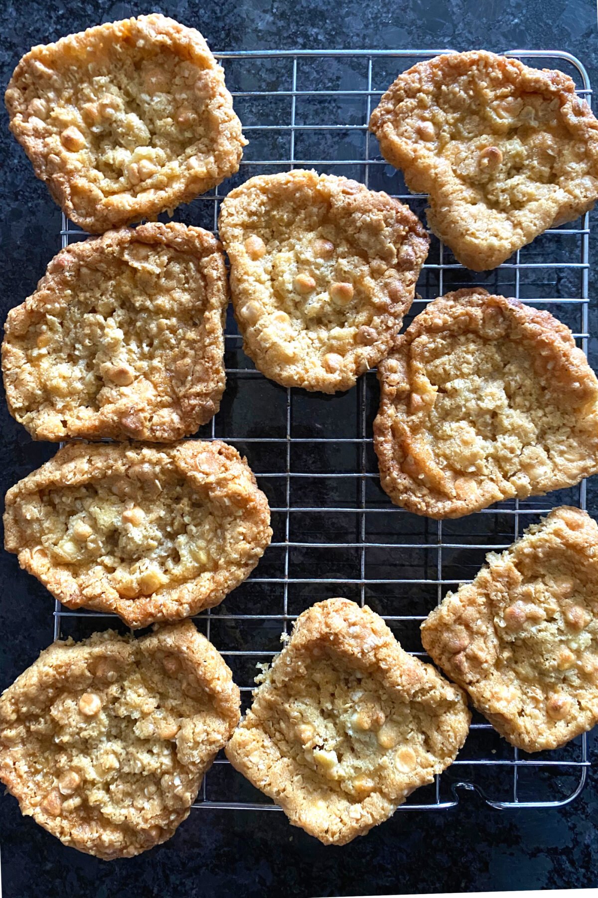Chewy White Chocolate Oatmeal Cookies, on cooling rack Chewy White Chocolate Oatmeal Cookies, on cooling rack