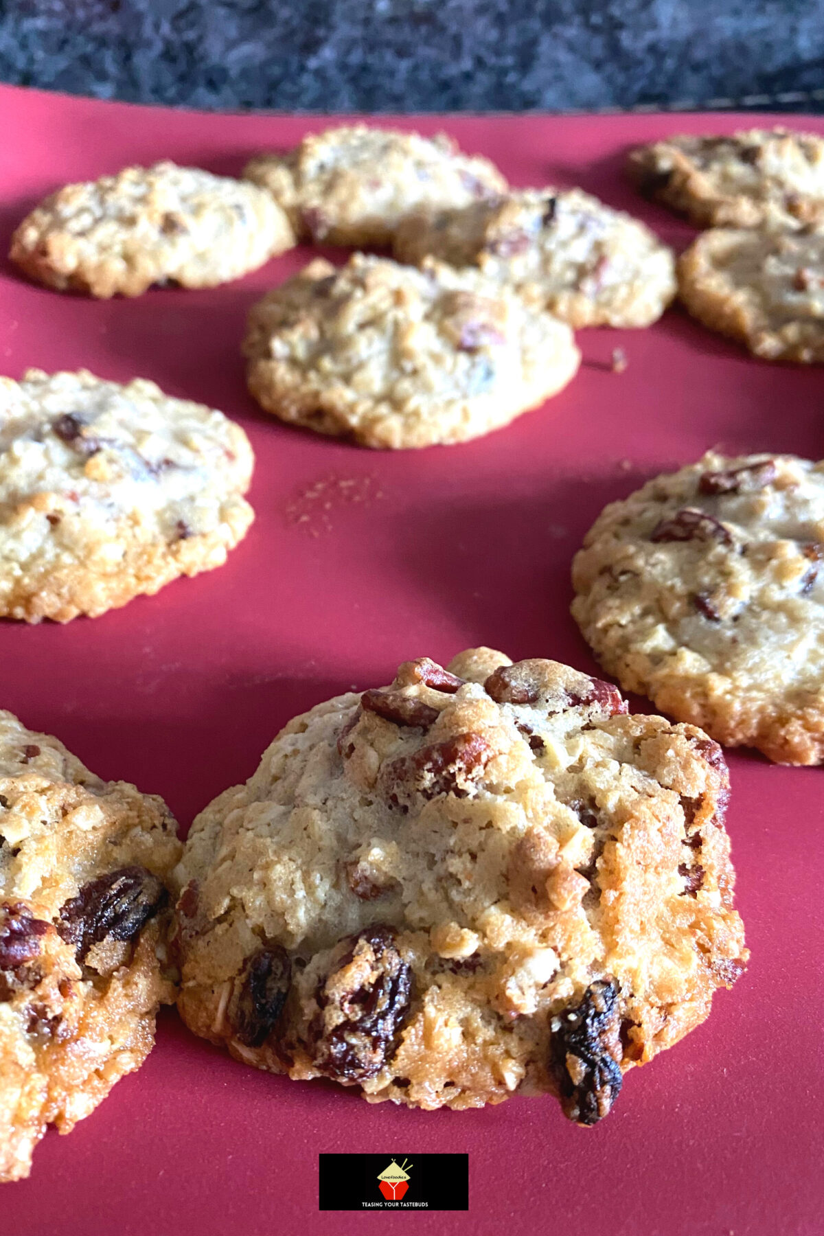 Pecan and Raisin Oatmeal Cookies 10 Pecan and Raisin Oatmeal Cookies, baked