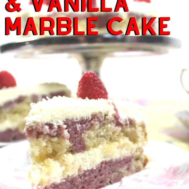 Raspberry and Vanilla Marble Cake Raspberry and Vanilla Marble Cake. A soft and moist marble cake bursting with delicious raspberry and vanilla flavors and a whipped cream vanilla frosting.