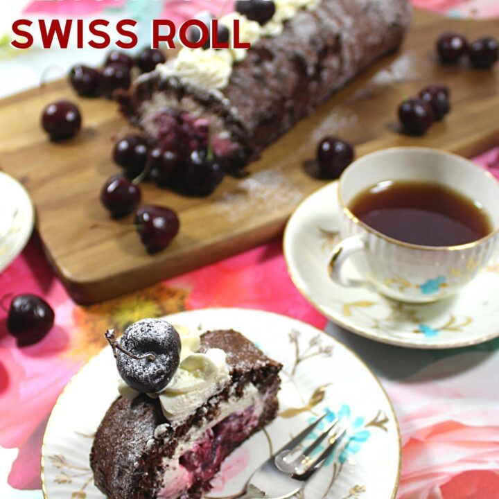 Authentic German Black Forest Swiss Roll, Schwarzwalder Kirschtorte Authentic German Black Forest Swiss Roll, Schwarzwalder Kirschtorte is a delicious light sponge cake famous in Germany. Layers of chocolate cake, black cherries, kirsch and fresh whipped cream in a cake roll.