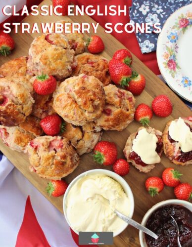 Classic English Strawberry Scones. Quick and Easy to make, moist, light, and fluffy! Perfect for High Tea or Afternoon Tea. This is a very popular recipe and for those searching for a good, reliable English scone recipe, this won't disappoint!