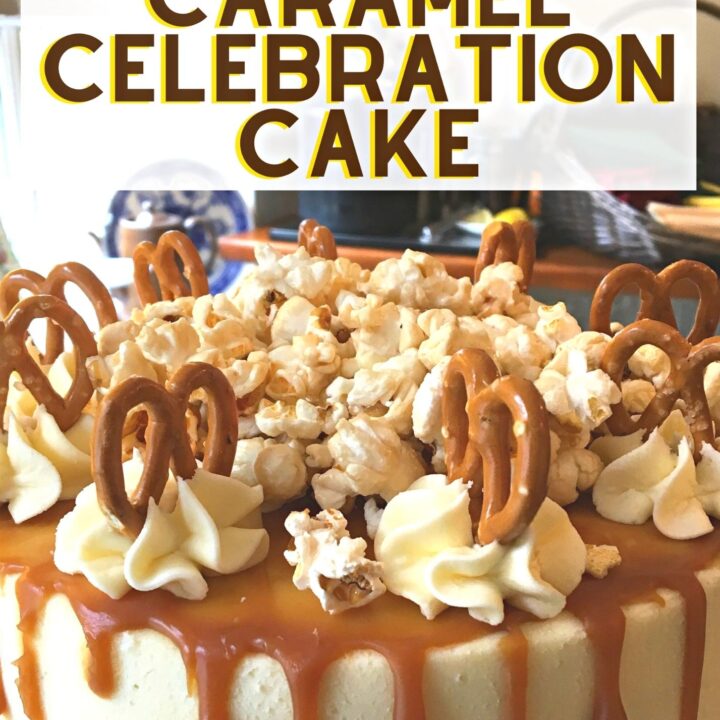 Amazing Salted Caramel Celebration Cake Salted Caramel Celebration Cake is perfect for a party. Homemade layers of soft caramel cake and layers of salted caramel frosting then topped with chocolate covered pretzels and salted caramel popcorn.