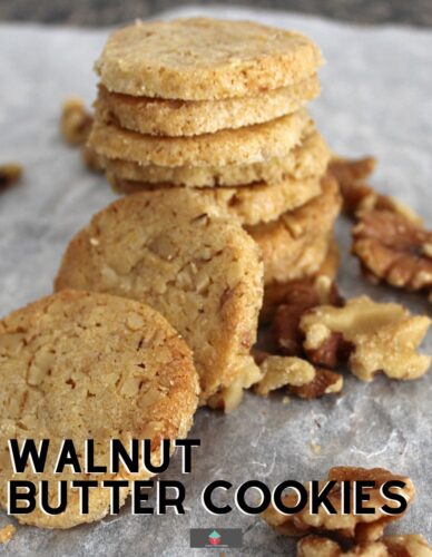 Walnut Butter Cookies. These walnut butter cookies are similar to French Sable cookies, crumbly, buttery, melt-in-your-mouth little cookies. Delicious served beside a cup of tea.