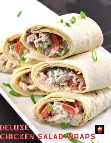 Deluxe Chicken Salad Wraps, great for parties, lunches, suppers. Also, a great way to use up leftover chicken or turkey. Nice & easy recipe