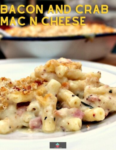 Bacon and Crab Mac n Cheese is a delicious side or main dish, with a rich creamy cheese sauce and amazing flavors from smokey bacon and crabmeat. Really tasty!