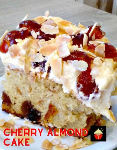 Cherry Almond Cake with Cream Cheese Frosting is a lovely soft cake and great tasting. Perfect for parties too!
