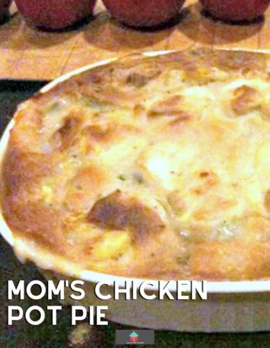 Mom's Chicken Pot Pie. An old family recipe for homemade chicken pie in a delicious sauce and topped with biscuit mix. Comfort food at its best!