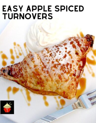 Easy Apple Spiced Turnovers. Delicious warm from the oven! Crispy puff pastry packed with apples coated in cinnamon. Great eaten warm or chilled with a blob of ice cream!