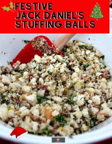Festive Jack Daniel's Stuffing Balls, a perfect snack, appetizer or side to your Thanksgiving or Christmas menu. Juicy pork, flavored with Jack Daniel's, cranberry and chestnuts to give you a lovely Festive feeling.