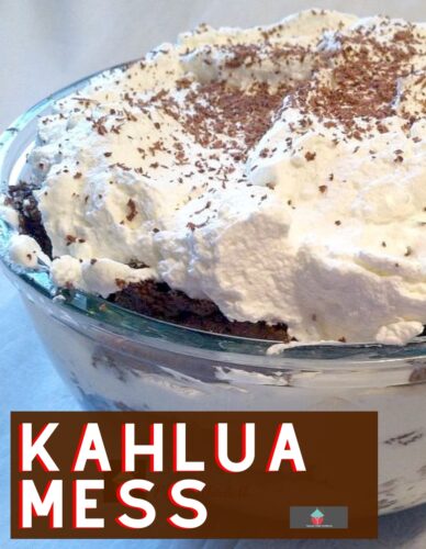Kahlua Mess is one awesome dessert! A delicious chocolate trifle laced with Kahlua throughout. Easy to make cake recipe too. Options for non-alcohol as well!