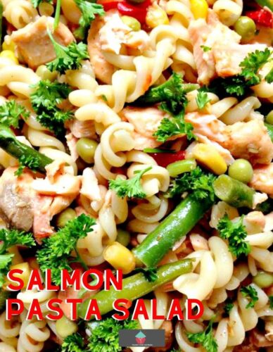 This salmon pasta salad uses flakes of freshly cooked salmon, vegetables and pasta, combined with a quick and simple salad dressing. Easy recipe and great tasting!