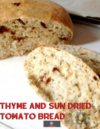Thyme and Sun dried Tomato Bread. A lovely bread recipe, great to have on its own or with a salad, cold cuts, or soup. Make sandwiches, use with dips, chutneys, the possibilities are endless! or Simply serve sliced with a spread of butter. Yummy!