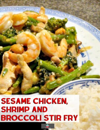 Sesame Chicken, Shrimp and Broccoli Stir Fry is a really quick and easy meal, delicious served with rice or noodles! This works well as an appetizer or main meal. You choose!
