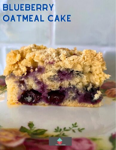 Blueberry Oatmeal Cake is a soft and fluffy coffee time cake, bursting with juicy blueberries and topped with a crumbly, buttery streusel topping.