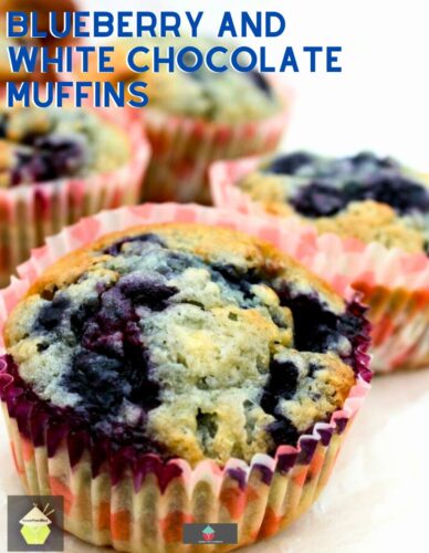 Blueberry and White Chocolate Muffins. Great flavor combination and very easy recipe. Yummy!