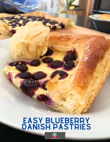 Easy Blueberry Danish Pastries, delicious cream cheese, & blueberries filled in crispy puff pastry, quick and simple recipe, perfect as a breakfast or dessert