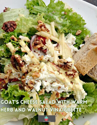 Goat's Cheese Salad with warm Herb and Walnut Vinaigrette is a wonderfully fresh-tasting salad and easy to make. Delicious served with some warm bread fresh from the oven too!