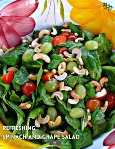 Refreshing Spinach and Grape Salad with a delicious dressing! A wonderful tasting salad high in Vitamins and Minerals. Options to also add Apple and Bacon
