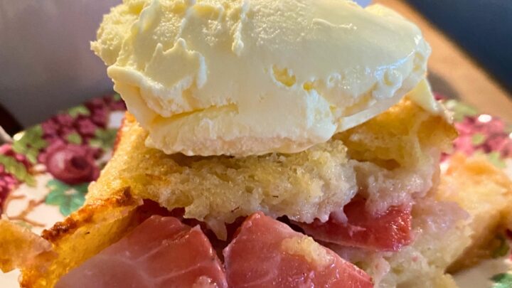 Fluffy Strawberry Bread and Butter PuddingH