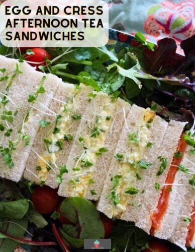 Egg and Cress Afternoon Tea Sandwiches. Egg and Cress afternoon tea sandwiches are a dainty, finger food, made with a creamy egg and cress filling sandwiched between slices of soft buttered bread. Perfect for parties, High Teas, Afternoon teas and one of the Queen’s favorite sandwiches!