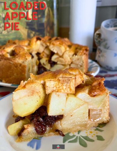 Loaded Apple Pie, a lovely dessert filled with apples, raisins, cinnamon and a crisp, sweet pastry. Serve warm or chilled with fresh cream or ice cream.