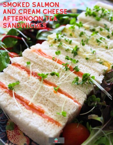 Smoked Salmon and Cream Cheese Afternoon Tea Sandwiches. Smoked Salmon and Cream Cheese afternoon tea sandwiches are a dainty, finger food, made with thin layers of smoked salmon and cream cheese sandwiched between slices of soft buttered bread. Perfect for parties, High Teas, Afternoon teas and one of the Queen’s favorite sandwiches!